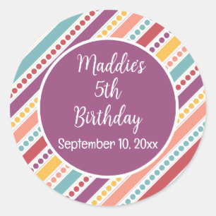 Sticker Rond Chiffre arc-en-ciel et rayures Fille Anniversaire