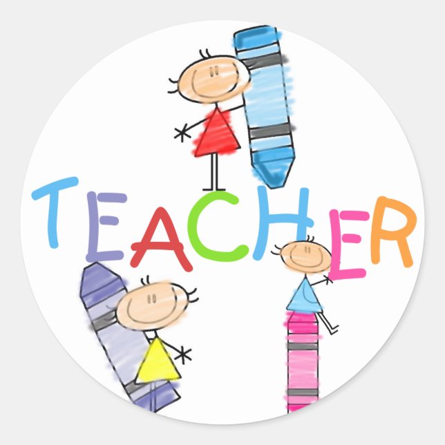 Sticker Rond Chiffres Crayons Teacher Tshirts and Cadeaux (Devant)