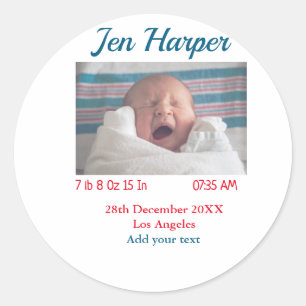 Sticker Rond Chiffres de naissance bébé ajouter nom lieu date d
