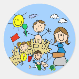 Sticker Rond Chiffres Famille Plage Amusants