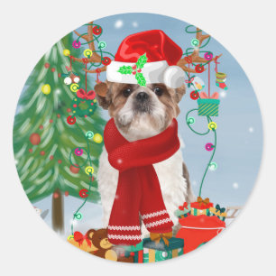Sticker Rond Chih Tzu Chien dans Noël de neige