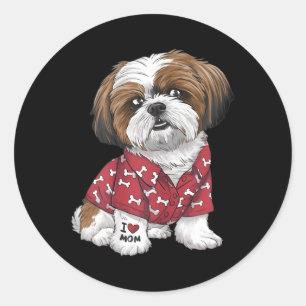 Sticker Rond Chih Tzu Chien Shih Tzu Maman I Love Maman Tattoo