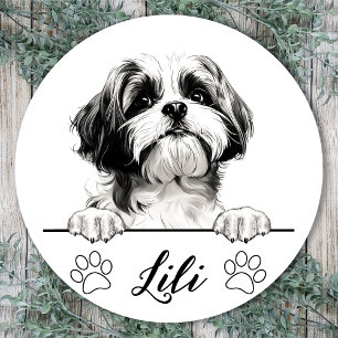 Sticker Rond Chih Tzu Dessin main Chien personnalisé