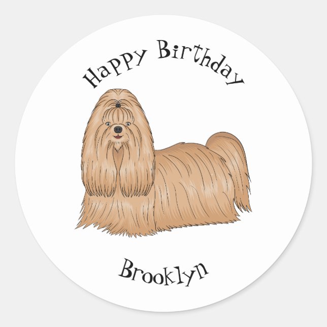 Sticker Rond Chih tzu long cheveux dessin de chien (Devant)
