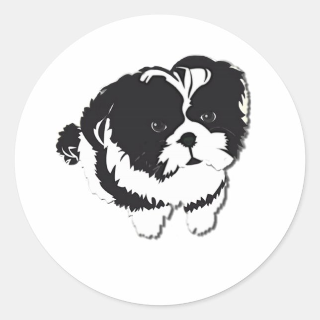 Sticker Rond Chih Tzu noir blanc animal de compagnie (Devant)