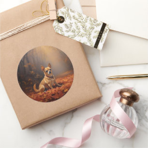 Sticker Rond Chihuahua à l'automne Leaves automne Inspire