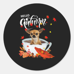 Sticker Rond Chihuahua Automne Chien Et Café Automne Jeu De Grâ