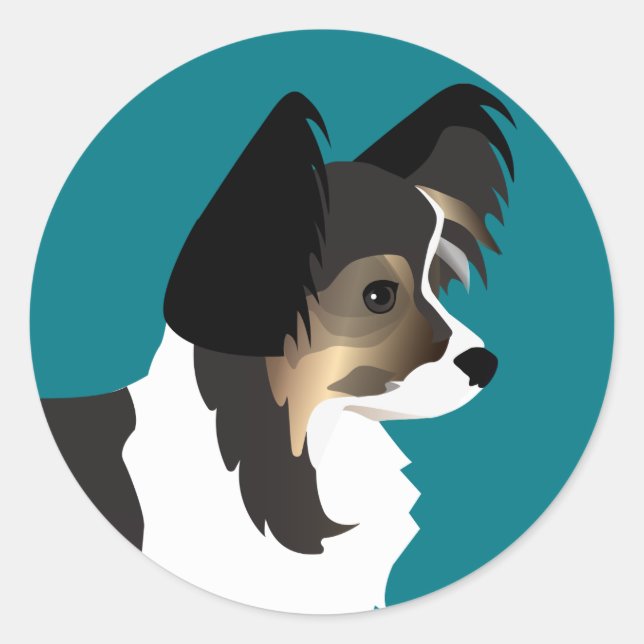 Sticker Rond Chihuahua aux cheveux longs ou Papillon Conception (Devant)