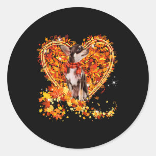 Sticker Rond Chihuahua Bonjour Automne Feuilles Coeur Chute Tha