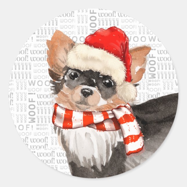 Sticker Rond Chihuahua Chien de longue date Fleas Navidog (Devant)