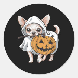 Sticker Rond Chihuahua Chien Fantôme Halloween