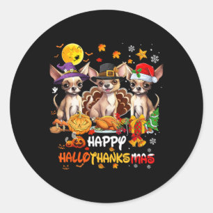 Sticker Rond Chihuahua Chien Joyeux Halloween Thanksgiving Joye