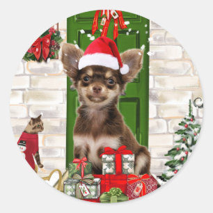 Sticker Rond Chihuahua Chien Noël