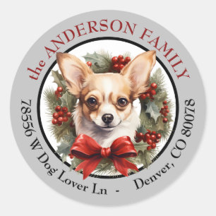 Sticker Rond Chihuahua Chien Noël Adresse de retour
