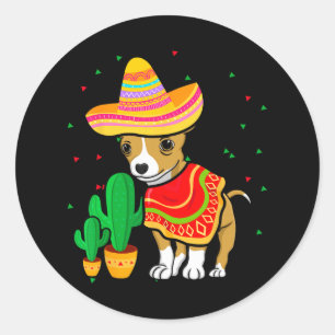 Sticker Rond Chihuahua Chien Sombrero Cinco De Mayo