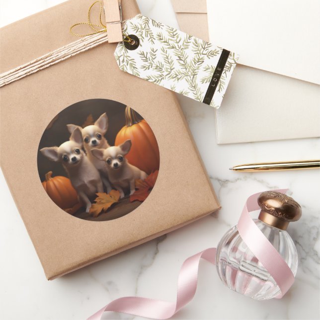 Sticker Rond Chihuahua Chiot Automne Citrouille de plaisir (Cadeaux)