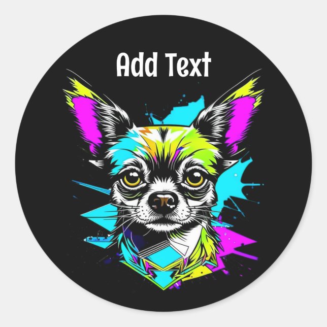 Sticker Rond Chihuahua Cyberpunk style Art Personnalisé (Devant)