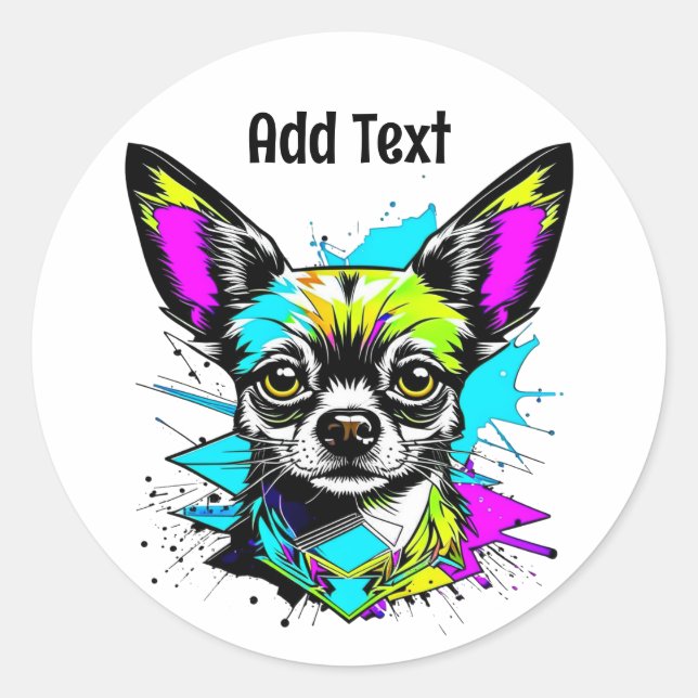 Sticker Rond Chihuahua Cyberpunk style Art Personnalisé (Devant)