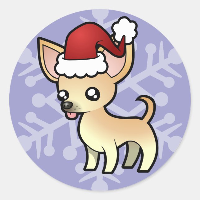 Sticker Rond Chihuahua de Noël (manteau lisse) (Devant)