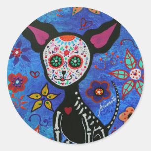 Sticker Rond Chihuahua Dia de los Muertos