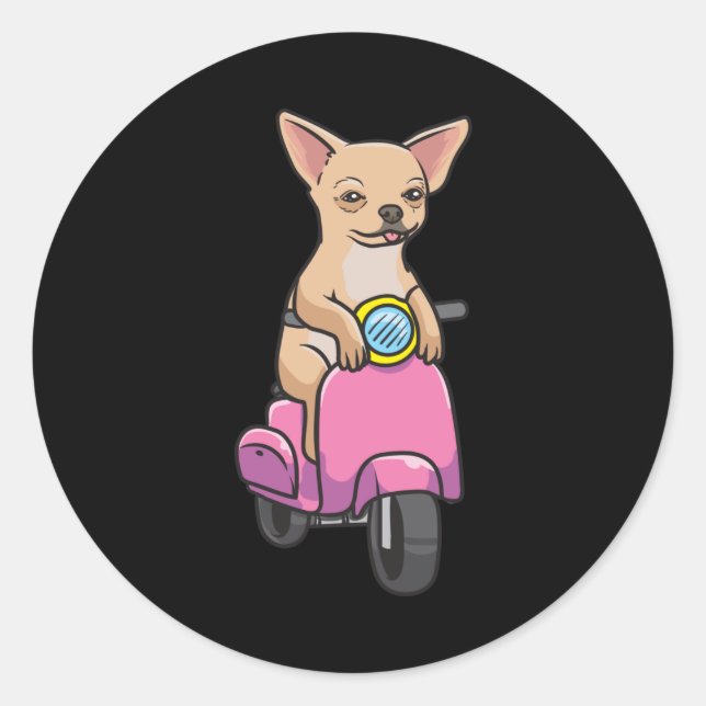 Sticker Rond Chihuahua Dog sur un scooter (Devant)