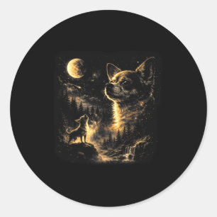 Sticker Rond Chihuahua hurlant à la lune vintage rétro 90s