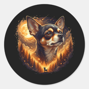 Sticker Rond Chihuahua hurle à la lune vintage drôle