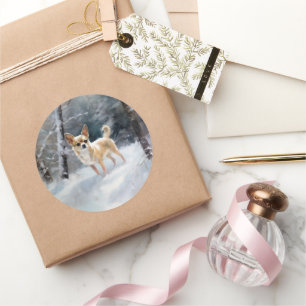 Sticker Rond Chihuahua Laisser neiger Noël