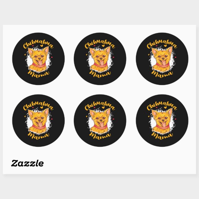 Sticker Rond Chihuahua Mama Petite Amoureux des chiens Cute Chi (Feuille)