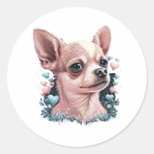 Sticker Rond Chihuahua mignon chien de belles fleurs fille