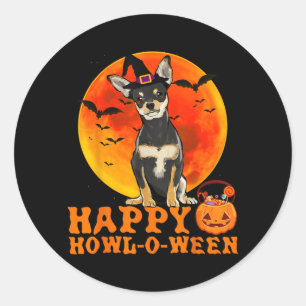 Sticker Rond Chihuahua noir drôle Halloween Joyeux