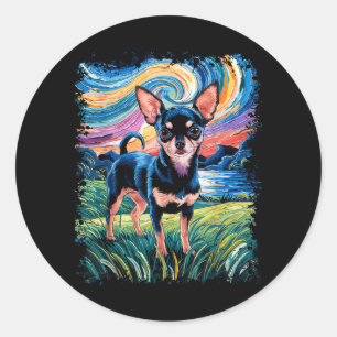 Sticker Rond Chihuahua noir et marron lisse étoile du chien nui