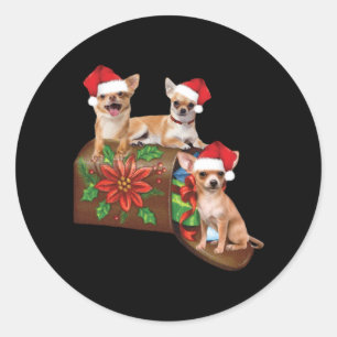 Sticker Rond Chihuahua On Box Letter Christmas Ornement mignon