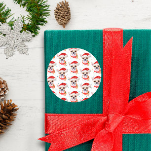 Sticker Rond Chihuahua race Aquarelle Chien Motif Noël