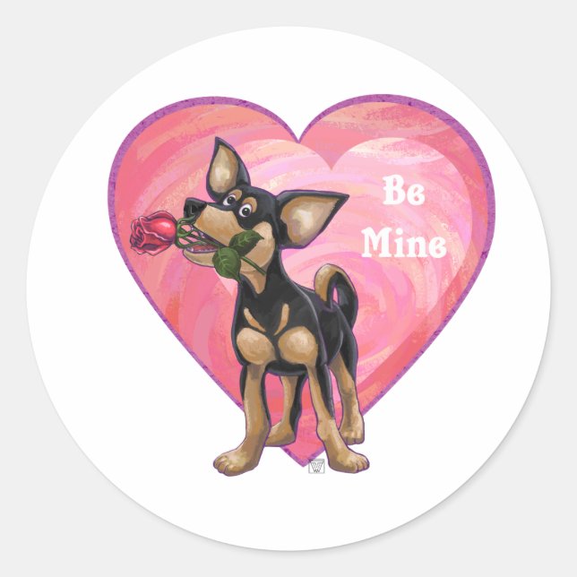 Sticker Rond Chihuahua Saint-Valentin (Devant)