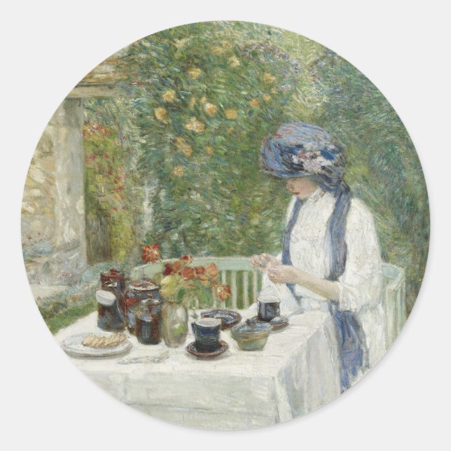 Sticker Rond Childe Hassam - Jardin de thé français (Devant)