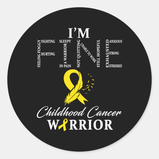Sticker Rond Childhood Cancer Warrior I'm Fine  (Devant)