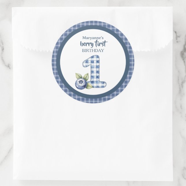 Sticker Rond Child's Blueberry Berry First Birthday (Sac)