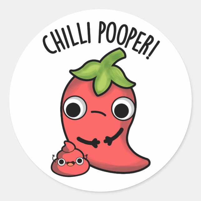 Sticker Rond Chili Poooper Funny Pepper Pun (Devant)