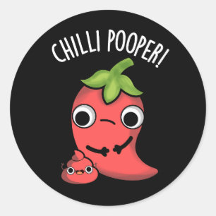Sticker Rond Chili Poooper Funny Pepper Pun Dark BG