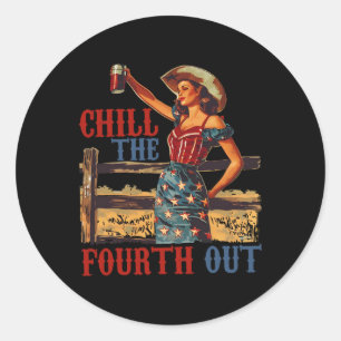 Sticker Rond Chill Le Quatrième Hors Rétro 4 juillet Patriotiqu