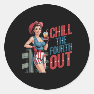 Sticker Rond Chill The Fourth Out Cowboy Girl 4 juillet Indep