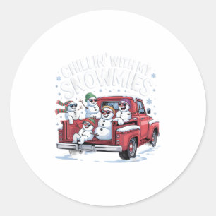 Sticker Rond Chillat Avec Mes Neiges Pickup Camion Snowman Chri