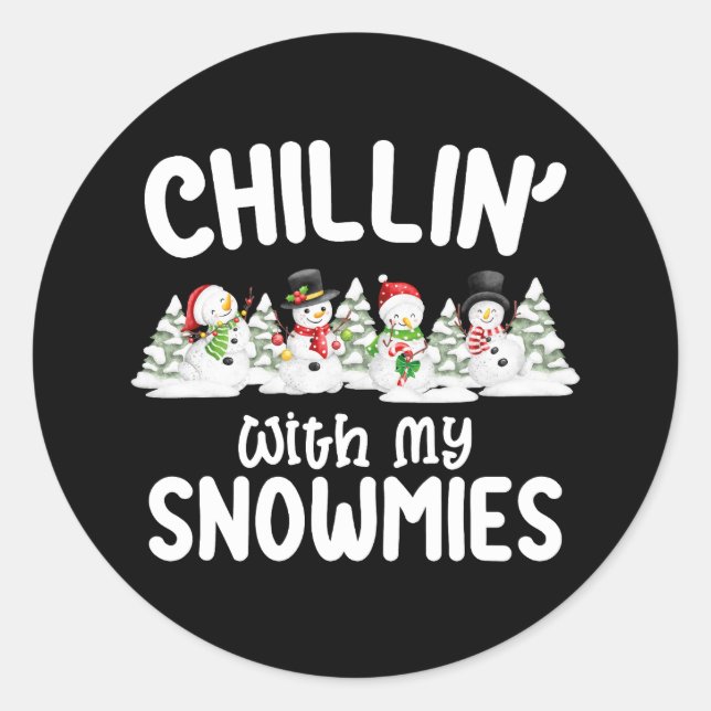 Sticker Rond Chillat avec mes neiges Snowman Noël (Devant)