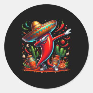 Sticker Rond Chilli Dabbing Hot Pepper Sombrero Cinco De M
