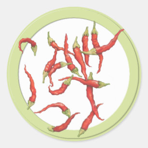 Sticker Rond Chillies rouges vertes