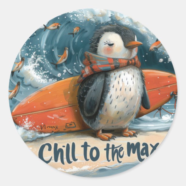 Sticker Rond Chillin' avec des pingouins : Relaxation maximale (Devant)
