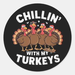 Sticker Rond Chillin avec mes clés Thanksgiving cadeau famille