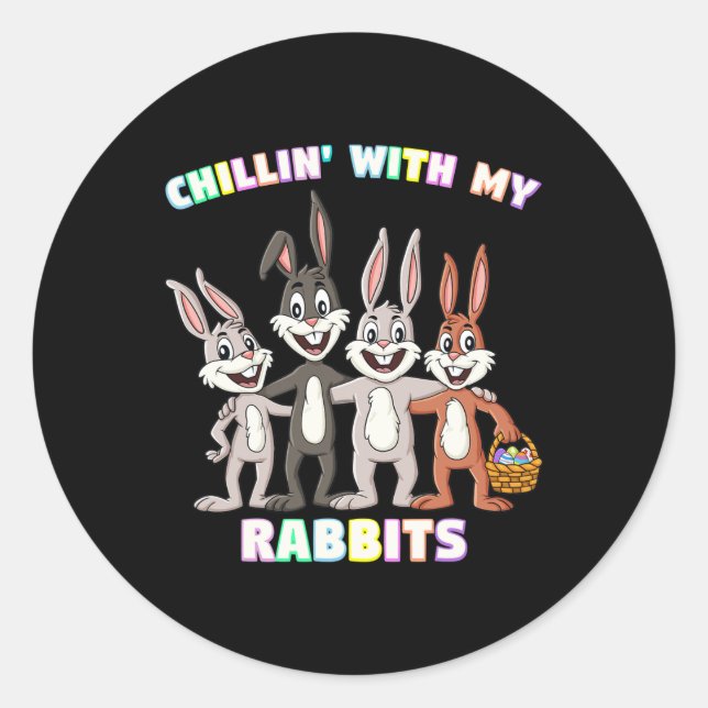Sticker Rond Chillin avec mes lapins Oeufs de Pâques Fun Boys F (Devant)
