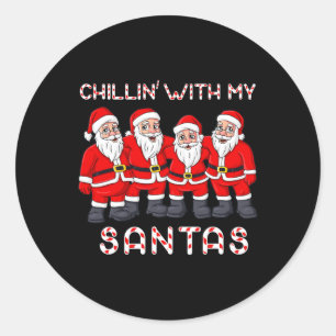 Sticker Rond Chillin Avec Mes Santas Noël Garçons Filles Enfant